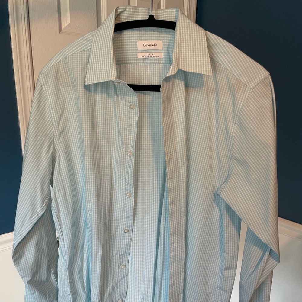 Calvin Klein shirt, M, slim fit, green and white